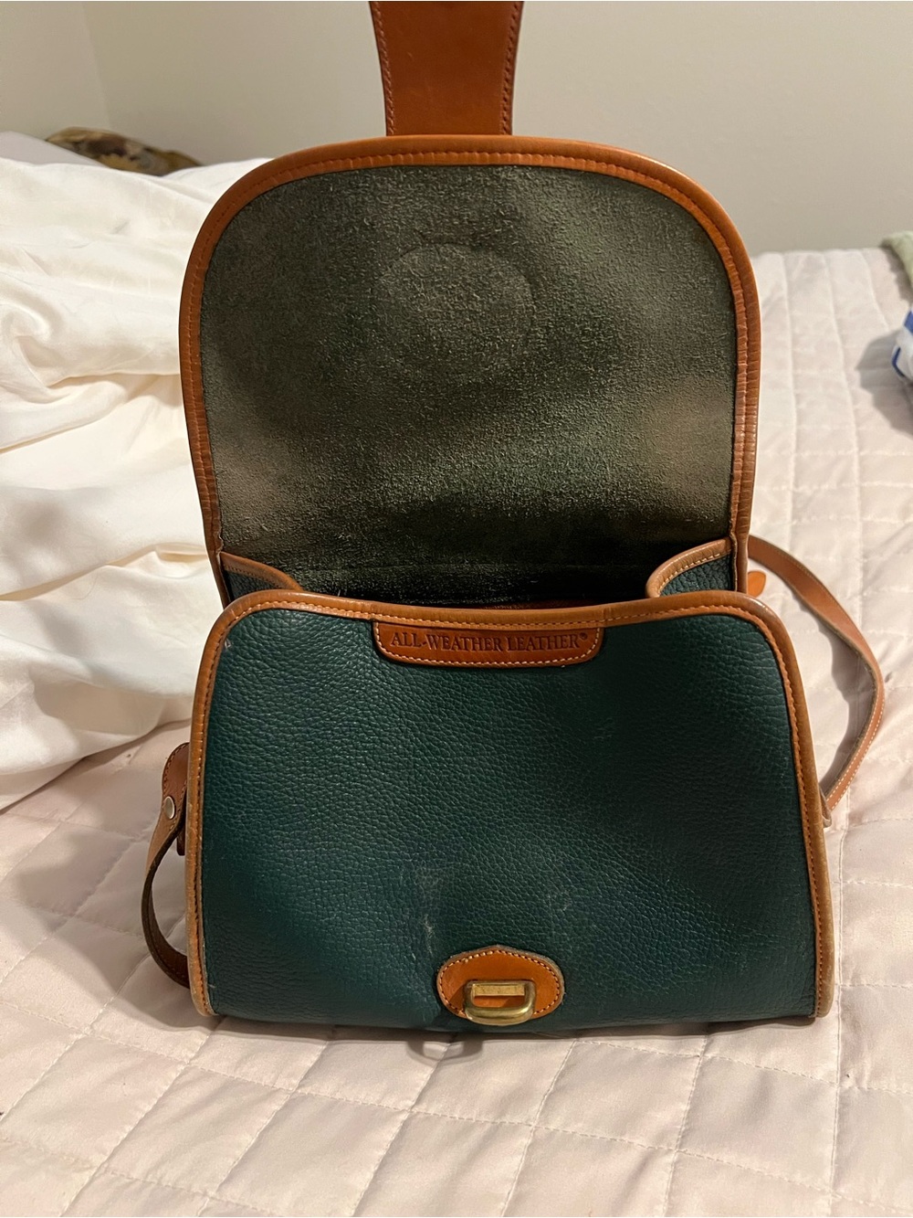 Dooney & Bourke Forest Green Leather Crossbody with Tan Trim - Picture 6 of 9
